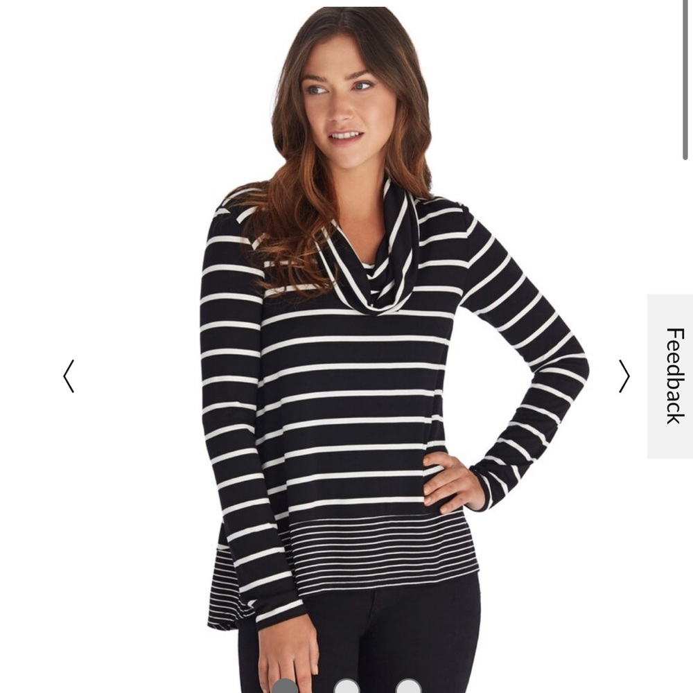 WHBM EUC Long Sleeve Cowl Neck Stripe Tee